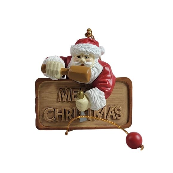 Santa's Best Christmas Ornament Sign of the Times Santa Carving 1992 VTG READ - Picture 2 of 12